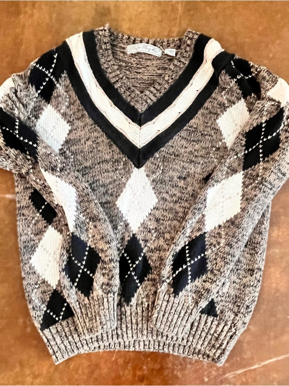 Bugle Boy V-Neck Argyle Sweater in Brown, Black, Cream